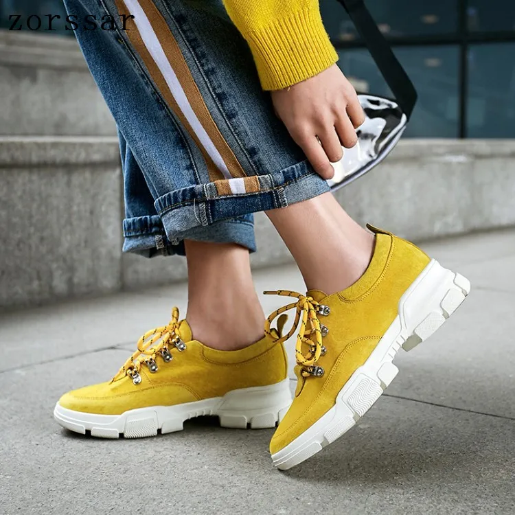 gelb Schwarzes Lace Plattform 2019 Creepers Ferse Frauen Mokassins Komfortable Wohnungen Damen Schuhe Turnschuhe Wildleder Flache Leder Casual Up Sport 00TUrSnq