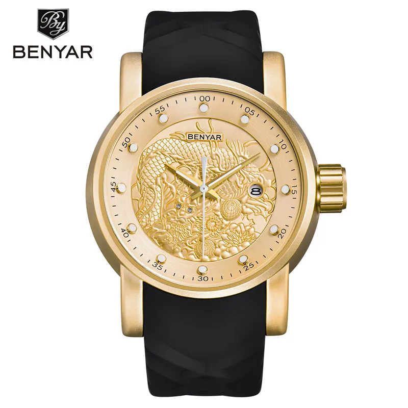 BENYAR Zodiac Dragon Mens Watches Military Army Top Brand Luxury Sports Casual Waterproof Watch Sil