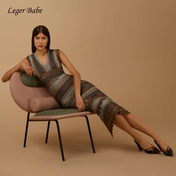 

Striped Bandage Dress Women's Bodycon Sexy V Neck Sleeveless Vestidos Celebrity Evening Party Club Skinny Midi Dresses Wholesale