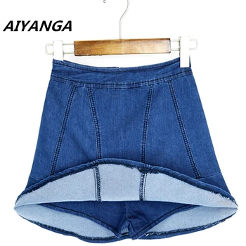 

2017 new fashion quality denim cotton women skirts under shorts high waist pack hip slim A-line mini skirts pullemme summer
