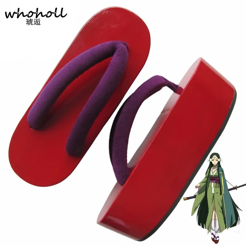 

WHOHOLL Cosplay Geta Sword Art Online Sakuya Wooden Clogs Cosplay Red Lacquer Boat Thick Bottom Wooden Clogs Comiket Coser Shoes