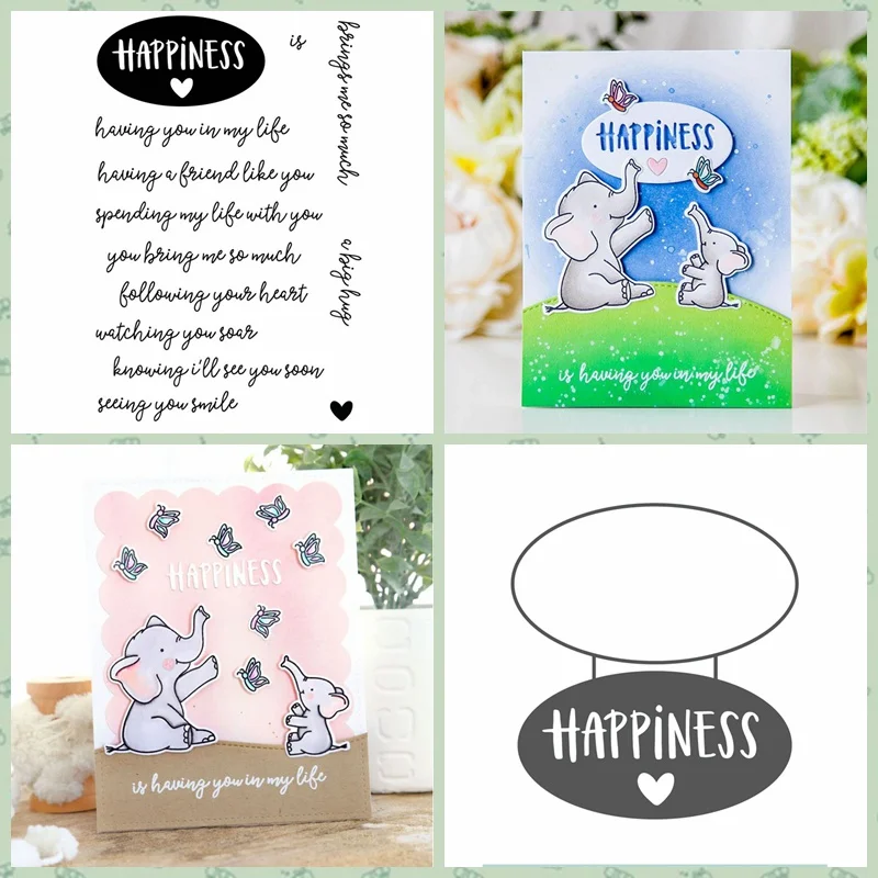 

Happiness Letter Metal Cutting Dies and Clear Stamp New Stencils DIY Scrapbooking Paper Cards Handmade Crafts Embossing