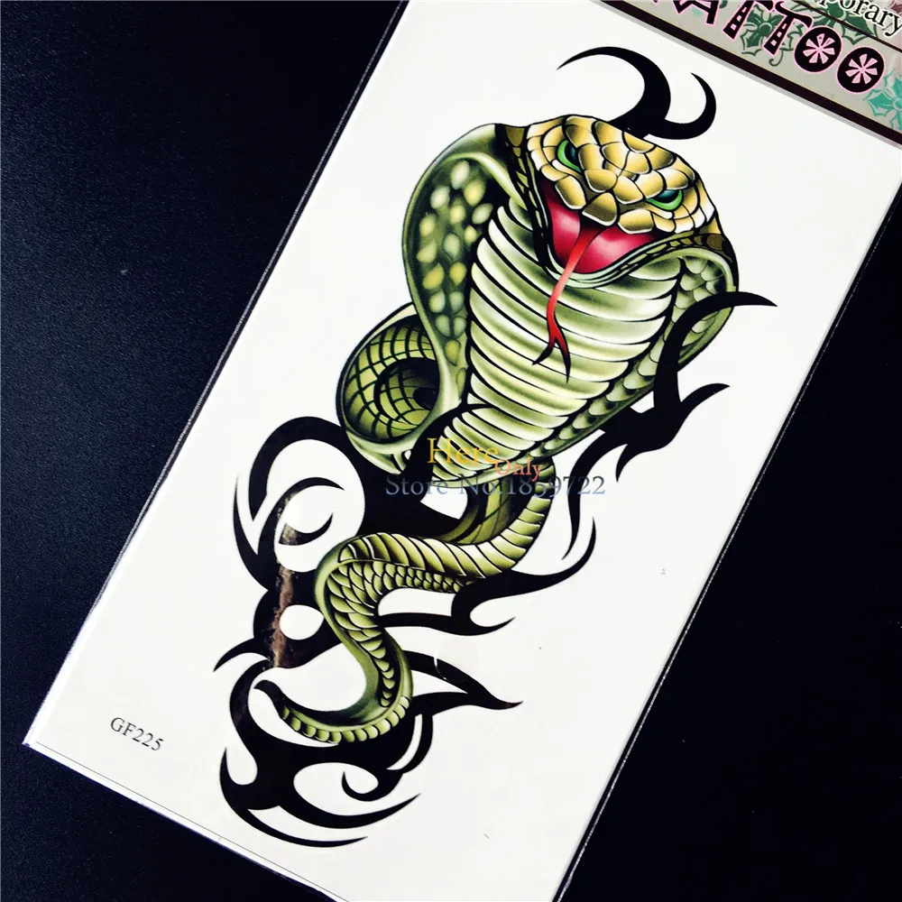 Keren Body Art Tato Temporer Sticker Mengerikan Ular Cobra Api