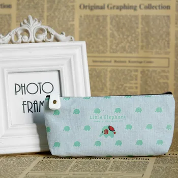 

Practical Fabric Pencil Bag Rectange Lightblue Elephant Pattern Stationery Bags For Student Writing Supplies, 2 PCs