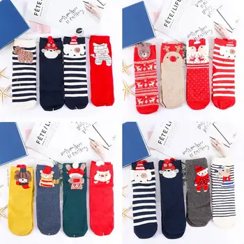 

4 Pairs Gift Box Christmas Socks Women Autumn Winter Cute Girls Lady Socks Cartoon Santa Claus Deer Patterns Cotton Socks