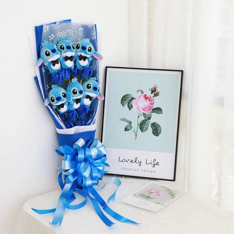 Lovely Cartoon Stitch Plush Toys Stitch Bouquet with Artificial Flowers For Valentine's Day Wedding Party Decoration