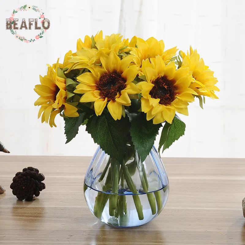 Fake Yellow Flowers Reviews Online Ping 6pcs Bunch Yellow Sunflower Bouquet Artificial Flower Silk Fake Plant For Wedding Home Party Decoration
