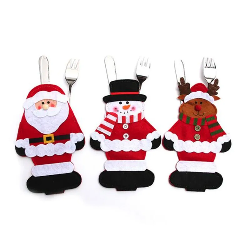 

3 Styles Christmas Decorations Silverware Holders Santa Clause Snowman Elk Fork Knife Pockets Dinner Table Decor Home Decoration