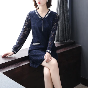 

Plus Size 5xl Women Dress Fashion V-neck Patchwork Lace Dress Temperament Thin Dress Elegant Classic Generou Vestido De Festa