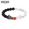 XiongHang Fashion Black And White Beads Bracelet Natural Stone Black lava Bead Two Dragon Play One Ball Male Female Jewellery ► Photo 1/4
