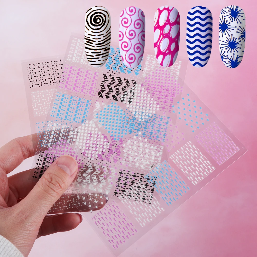 

16 Designs 3D Nail Sticker Decal Manicure Geometry Star Wave Line Adhesive Slider DIY Nail Art Decoration Tool Decor