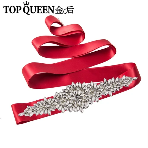 TOPQUEEN S266 пояс со стразами и блестками, модный пояс для невесты, расшитый бисером пояс для выпускного вечера, платье с бриллиантами, пояс для невесты - Цвет: wine red