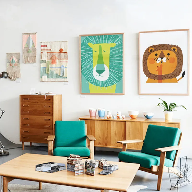 Modern-Minimalist-Nordic-Kawaii-Animals-Bear-Lion-Cat-Art-Prints-Poster-Kids-Room-Home-Decor-Wall