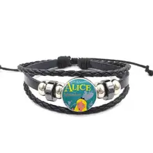 EJ Glaze joyería de moda clásica de cristal cabujón negro pulsera de cuero brazalete s para los amantes Mejor amistad cita de Alicia