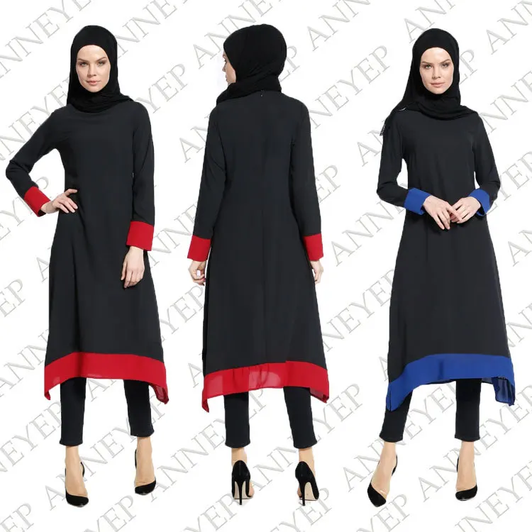 

2017 New women slim muslim dress black red blue summer dresses long sleeve Islamic abaya muslim female prayer robes