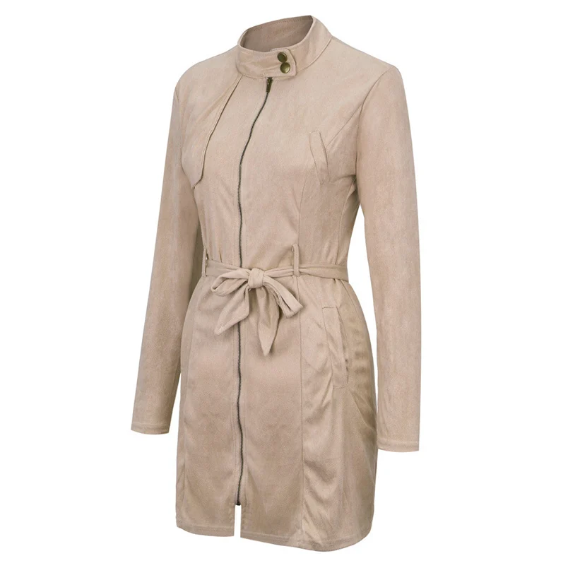 Women Coat 2018 New Hot Sale Fashion Casual Solid Turtleneck Zipper Bow Bandage Windbreaker Long Coat Outerwear Overcoat #O09 (15)