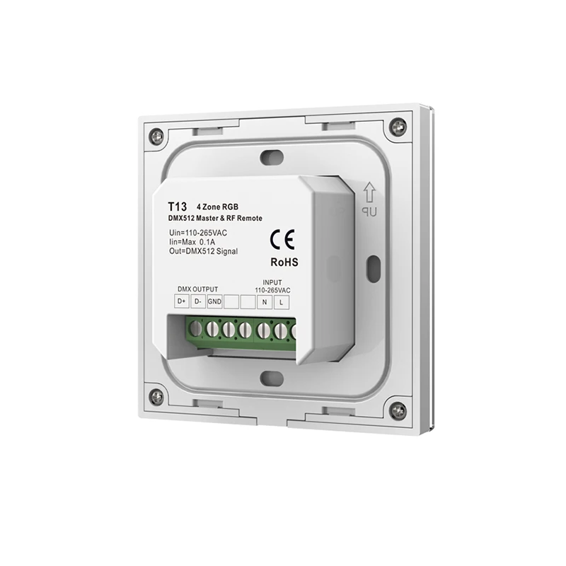 Led RGB Strip Controller 100V-240V Input 4 Zone 2.4GHz RF Wireless DMX Touch Master Controller T13 Wall Touch Led controller