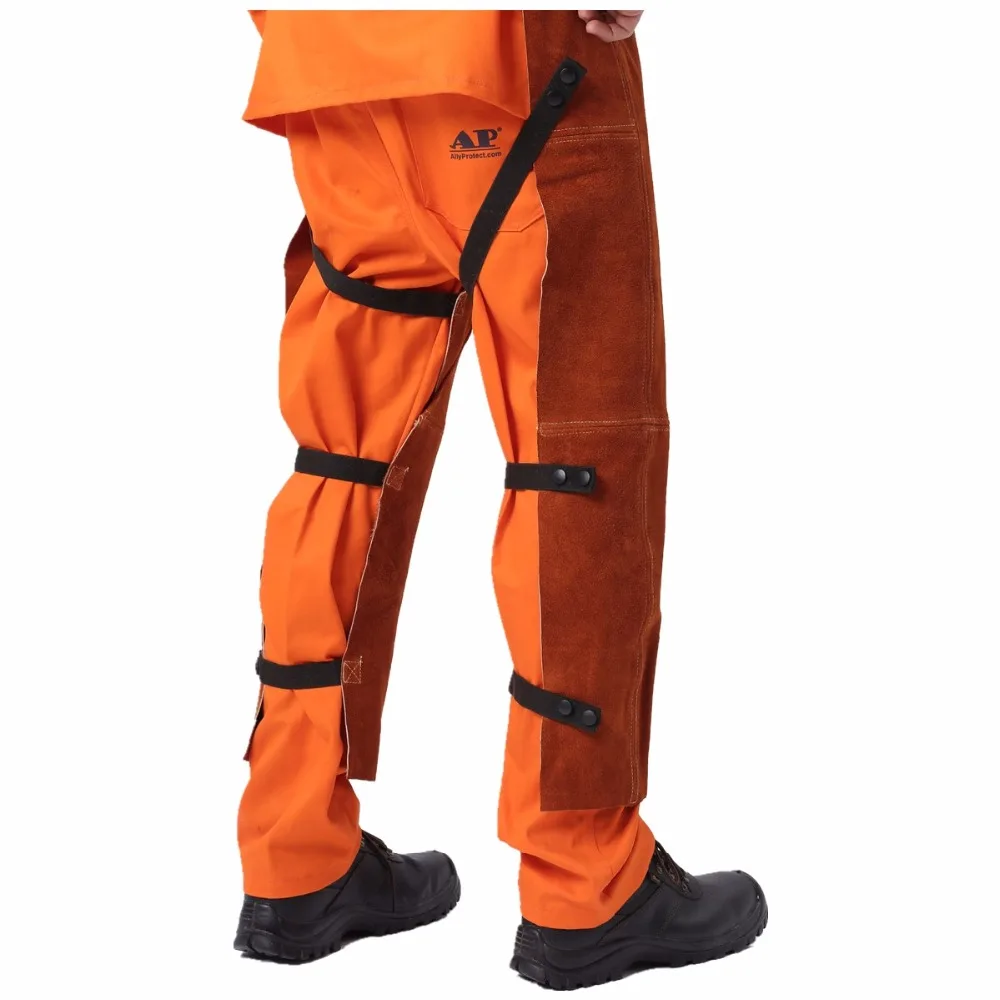 Pantalones y peto para trabajos de soldadura en cuero