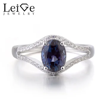 

Leige Jewelry Lab Alexandrite Ring Solid 925 Sterling Silver Oval Cut Color Changing Gemstone Engagement Wedding Rings for Women