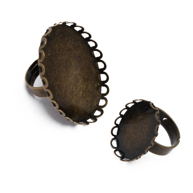 10pcs/lot Flower Lace Ring Settings Bezel 18x25mm 30x40mm Blank Base Trays for Cabochon Cameo DIY Rings Making
