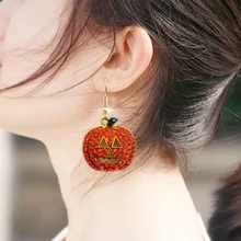 Очаровательные серьги в виде Тыква из страз, серьги-гвоздики с кристаллами для девочек, модные Висячие серьги для женщин, ювелирные изделия на Хэллоуин, рождественские подарки