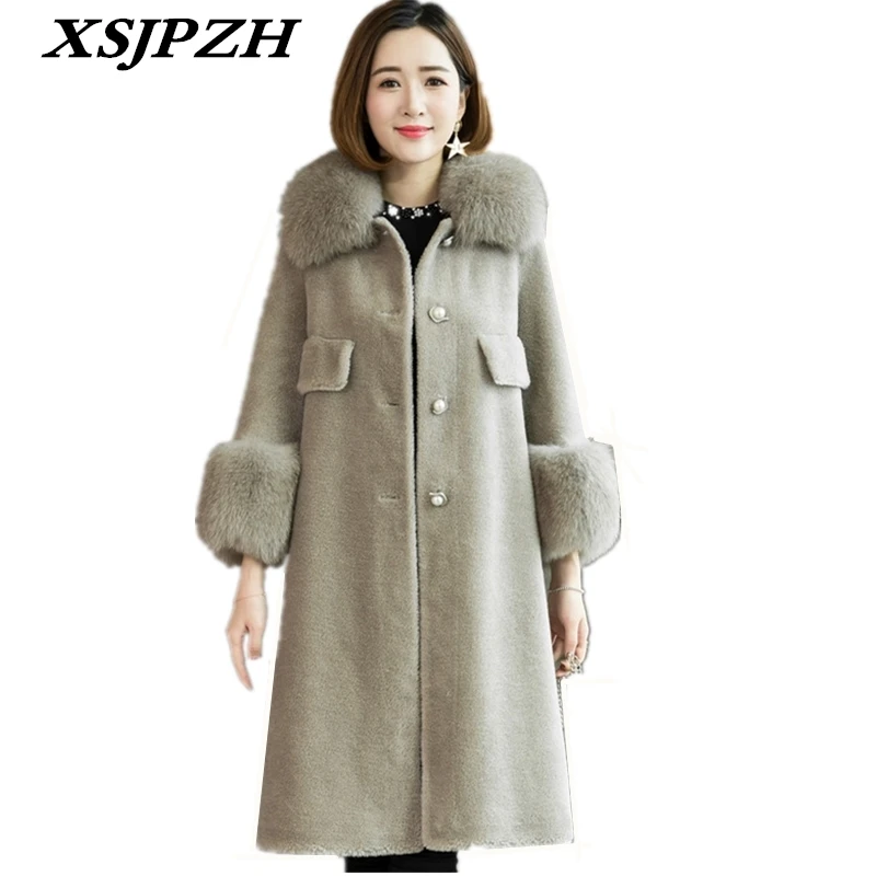 Mode Renard white Femmes Long Tondus D'hiver En blue Lâche Manteau 2018 Lc325 Fourrure De gray Mouton Peau Col Nouveau red À Taille Laine Solide Vêtements Chaud Grande Beige t6q5wxAF