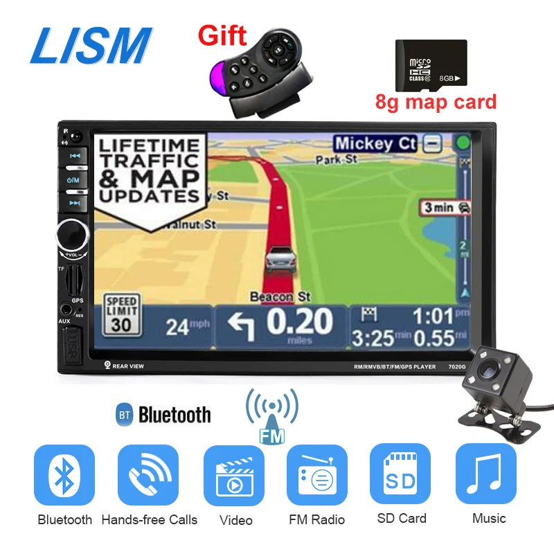 

LISM 7020G Car Radio GPS Navigation Autoradio 7'' Touch Screen Stereo FM USB TF 2 din MP5 Multimedia Player Reversing Monitor