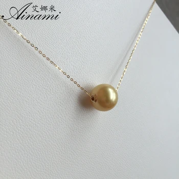 

[Ainami] Big Southsea Pearl Pendant 10-11mm Pearl & 18k Yellow Gold Chain Necklace Brand Jewelry for mother gift Free shipping
