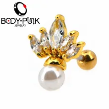 De Punk corpo Perfuração Da Orelha Brincos AAA CZ Anéis 16G Concha de Ouro Flor Piercings Cartilagem em fones de Ouvido 1 pcs 2018 novo Design