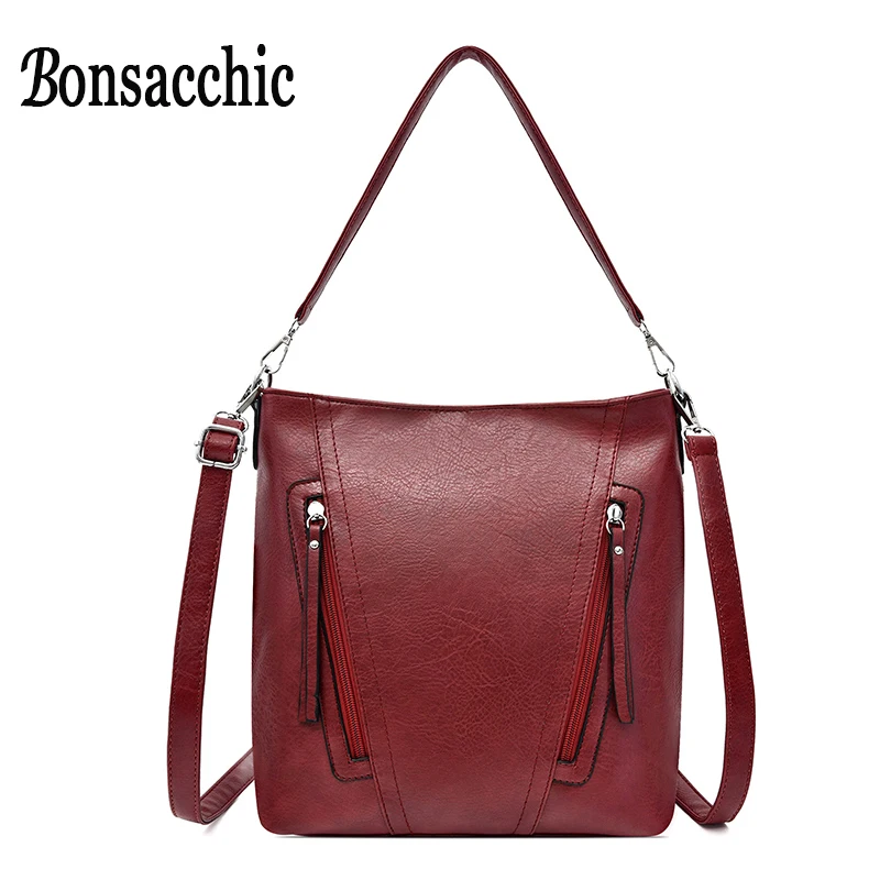 

Bonsacchic Soft PU Leather Bags Women Purse Luxury Handbags Designer 2019 Large Retro Tote Bags for Women Bolsa Feminina Sac