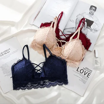 

Sexy Women Lace Bra Floral Padded Bralette Bralet Sexy Bra Cross Bustier Tow Hook-and-eye Underwear Crop Tops