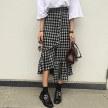 Новые летние нестандартные юбки средней длины во французском ретро стиле, повседневные хлопковые юбки на пуговицах, повседневные юбки-трубы/русалки