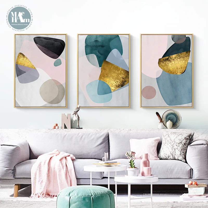 

Nordic color gold foil Wall Art Canvas Poster and Print Canvas Painting Abstract Decorative Picture for Living Room Home Decor