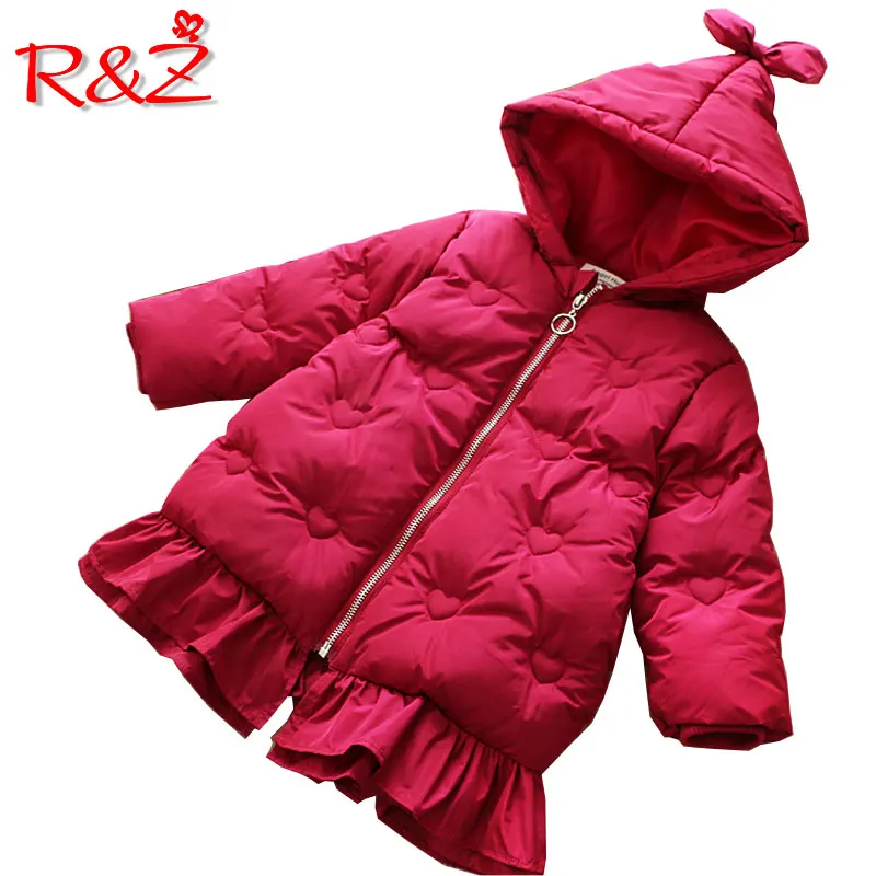 

R&Z 2018 winter new girls love solid color embroidery bow children's cotton jacket jacket children's hooded down jacket