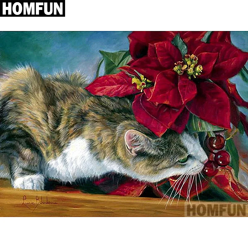 

HOMFUN Full Square/Round Drill 5D DIY Diamond Painting " Cat flower" Embroidery Cross Stitch 5D Home Decor Gift A06755