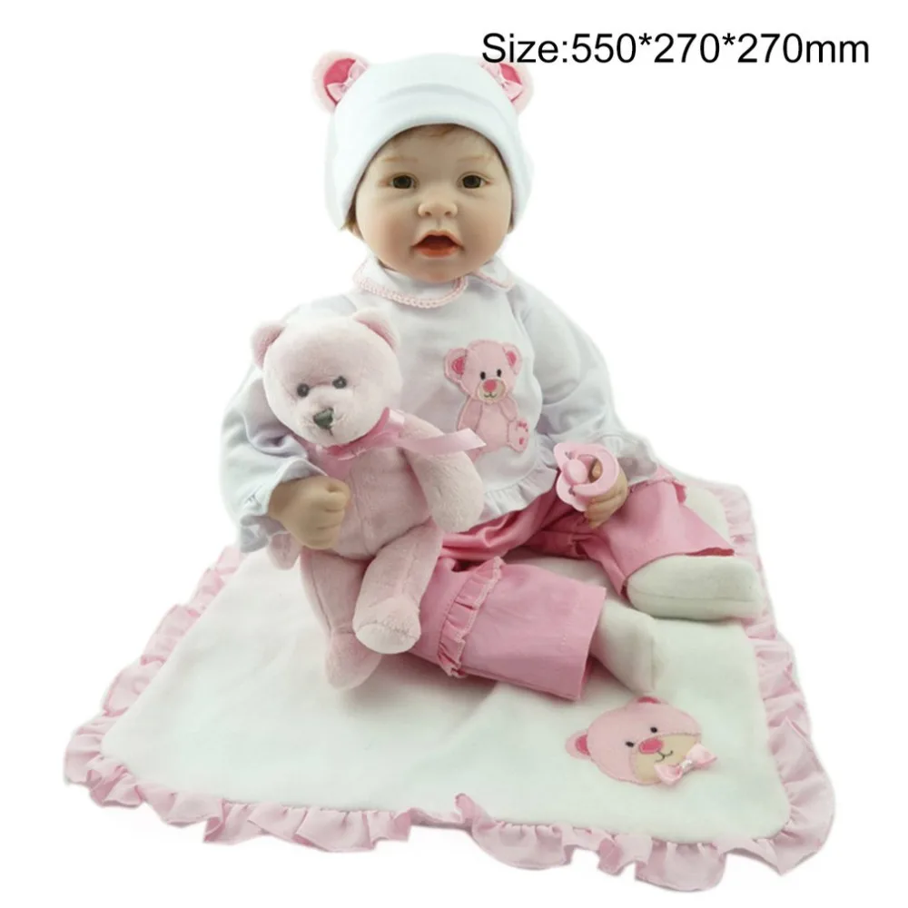 55 см Reborn Baby Doll ткань тело с плюшевым мишкой дети силиконовые babydoll Playmate подарок для девочек детские живые игрушки Bebe Reborn