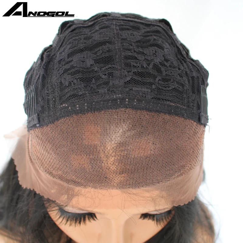 Anogol Black Ombre Brown Long Body Wave Futura Peruca Wigs Synthetic Lace Front Wig For American Women