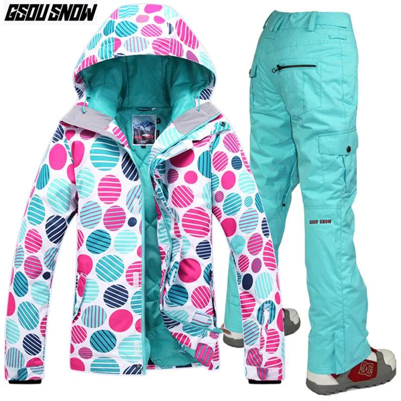 

GSOU SNOW Brand Ski Suit Women Ski Jackets Pants Female Snowboard Sets Winter Skiing Suits Ladies Snowboarding Clothing Skiwear