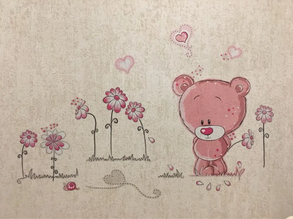 Милые розовые Мультяшные животные любовь медведь цветок для малышей Детская комната Декор наклейки на стену Детская Наклейка подарок для девочки