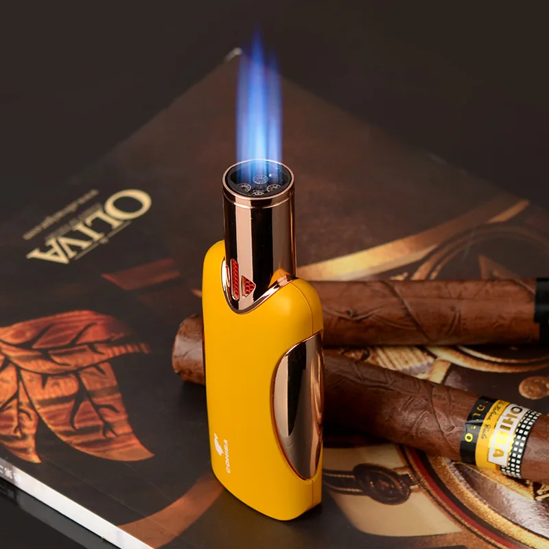 

COHIBA Four torch Flame Cigar Lighter Windproof Refillable Butane Gas Metal Lighter Original Jamaican Luxury Gift Box Packing