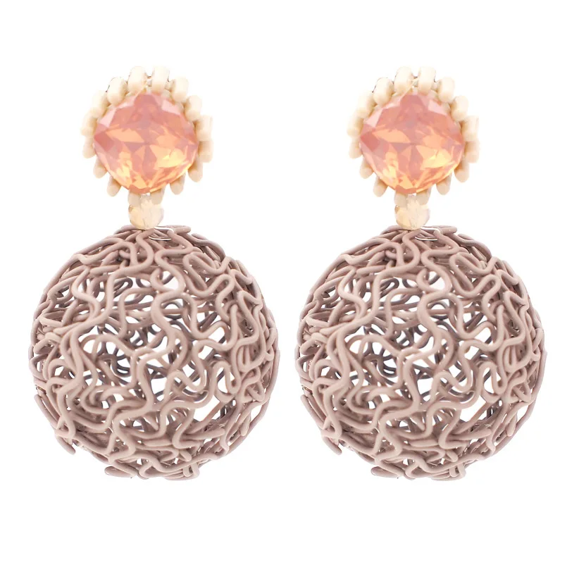 MANILAI Hollow Round Metal Ball Dangle Earrings Women Vintage Resin Big Statement Earrings Christmas Jewelry Gift Brincos