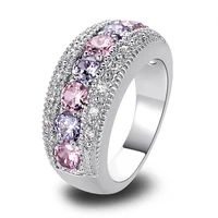 lingmei Wholesale Generous Fashion Lady Pink Topaz Tourmaline 925 Silver Ring Size 6 7 8 9 10 11 12 Romantic Love Style Jewelry