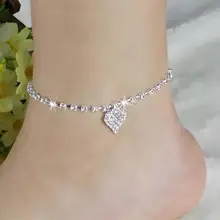 Fatpig сердце ножной браслет лодыжки на ноге для женщин серебро босиком богемные кристалл любовь сандалии лодыжки ремень украшения