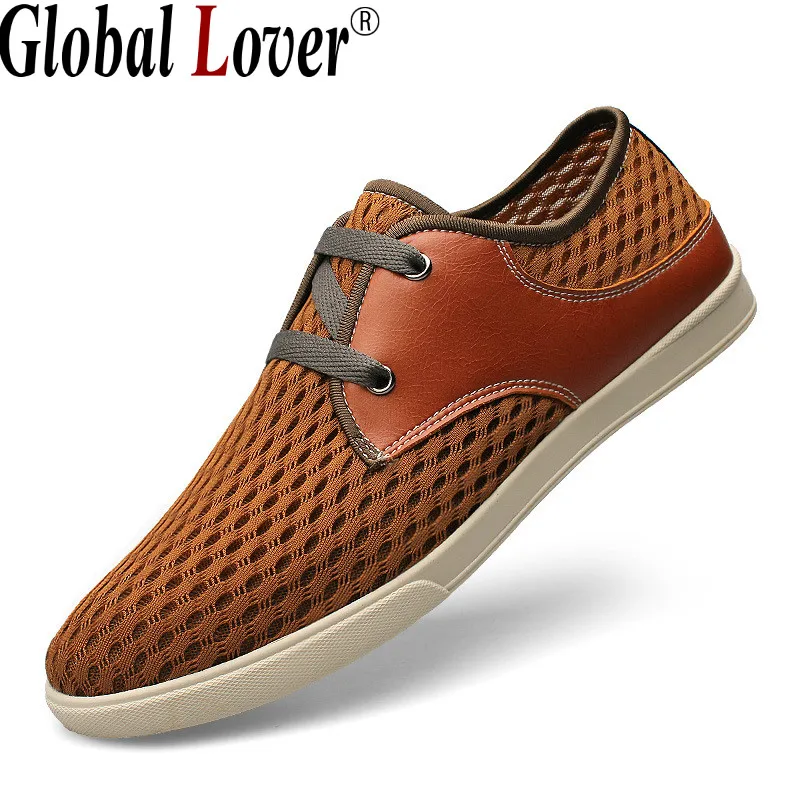 

Global Lover New Arrivals Big Size Comfortable Breathable Light Air Mesh Shoe for Mens Lace Up Fashion Flat Shoe Male Size 36-48