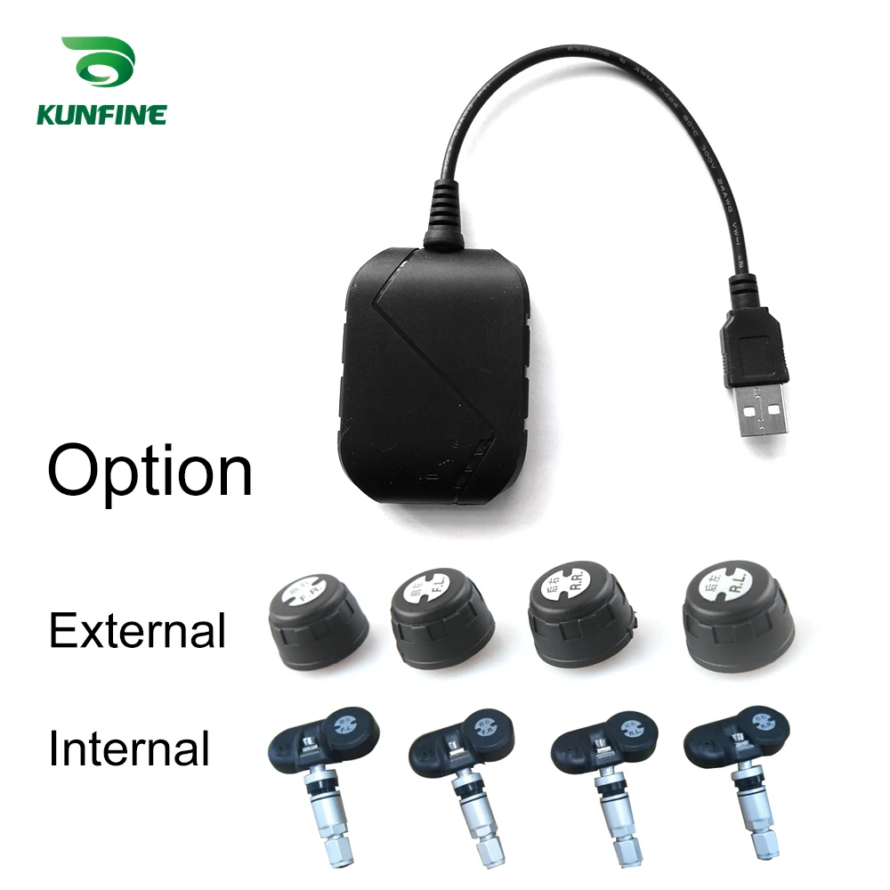 

KUNFINE USB Android TPMS Tire Pressure Monitoring System Display Alarm System 5V Android Navigation Car Radio With 4 Sensors