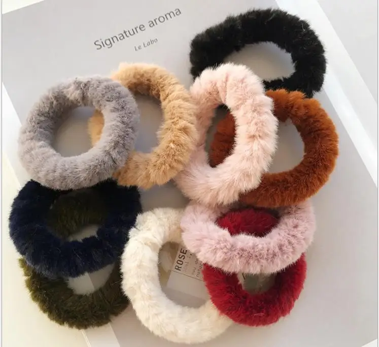 Hot Faux Fur Pom Poms Hair Scrunchies Elastic Hair Bands Solid Artificial Rabbit Hair Ties Girls Hair Accessories hc r058a veterinary instruments artificial insemination g un semen injector semen g un for rabbit and sheep