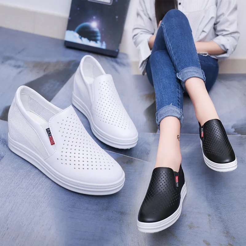 Genuine Leather ladies flats sneakers shoe Women casual loafers shoes female Hollow moccasins White up canvas Boat shoes