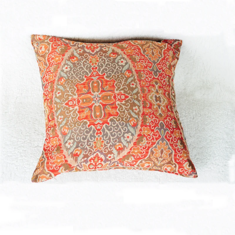 Funfurlala 500*500mm woven pillow case Red Square Jacquard Decorative home Floral 100 Polyester