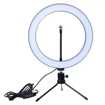 

Photography LED Selfie Ring Light 10inch Dimmable Camera Phone Ring Lamp 26cm With Table Tripods For Makeup Video Live Portrait