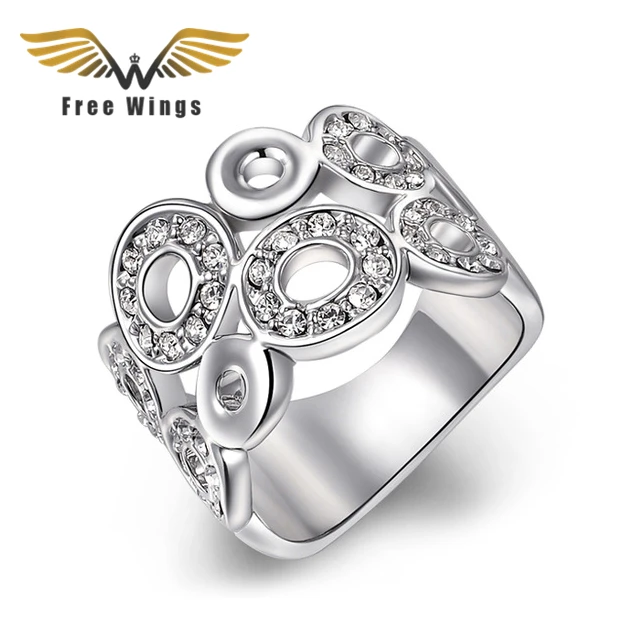 

Fashion Women Jewelry Austrian Crystal Silver Gold Rings brand Jewellery Rings for Women Bague Femme Bijoux R037